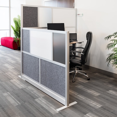 Luxor Workflow Modular Wall Room Divider System - Silver Frame - 70" x 48" Starter Wall with Whiteboard MW-7048-FWCG